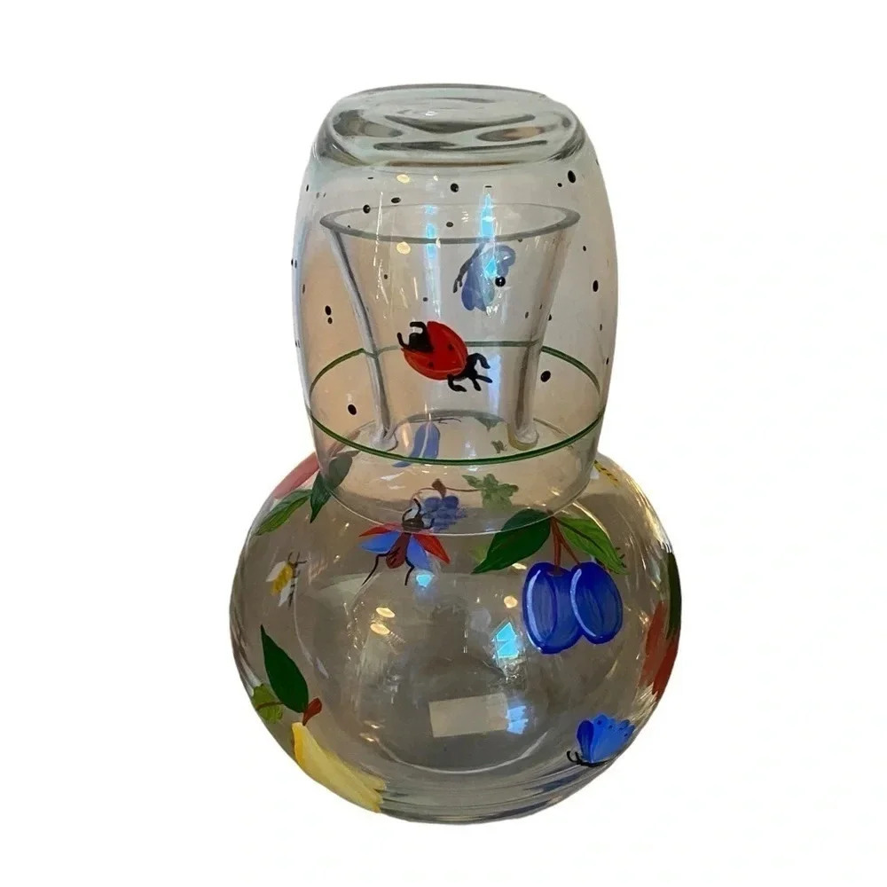 Royal Danube hand painted crystal tumble up bedside water carafe set